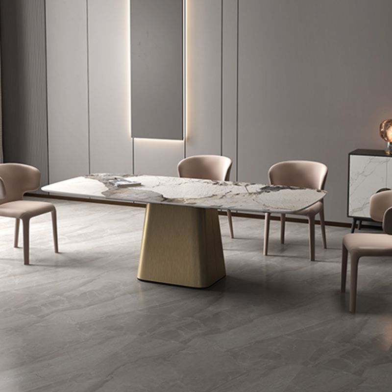 Industrial Sintered Stone Dining Table Rectangle Table with Metal Base
