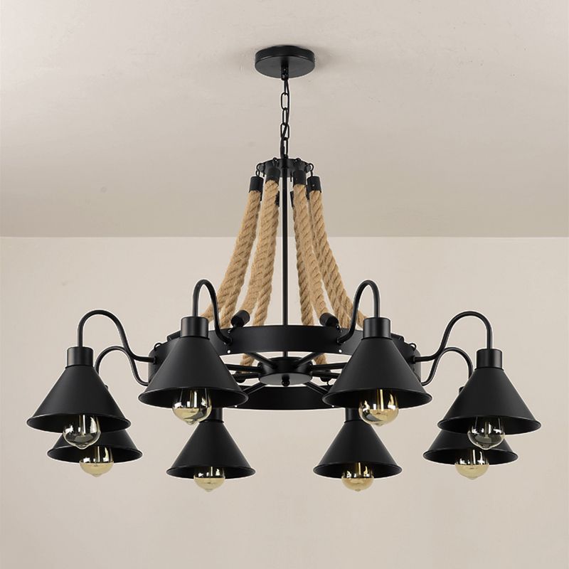 Black Wrought Iron Ceiling Hung Fixtures Vintage Rope Pendant Lighting for Bar