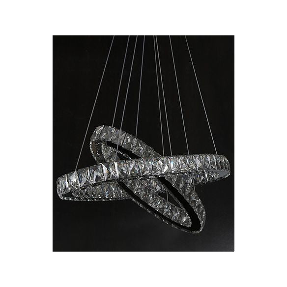 2-Tier Circular Carousel LED Pendant Lamp Modern Minimalist Prismatic Crystal Living Room Hanging Ceiling Light