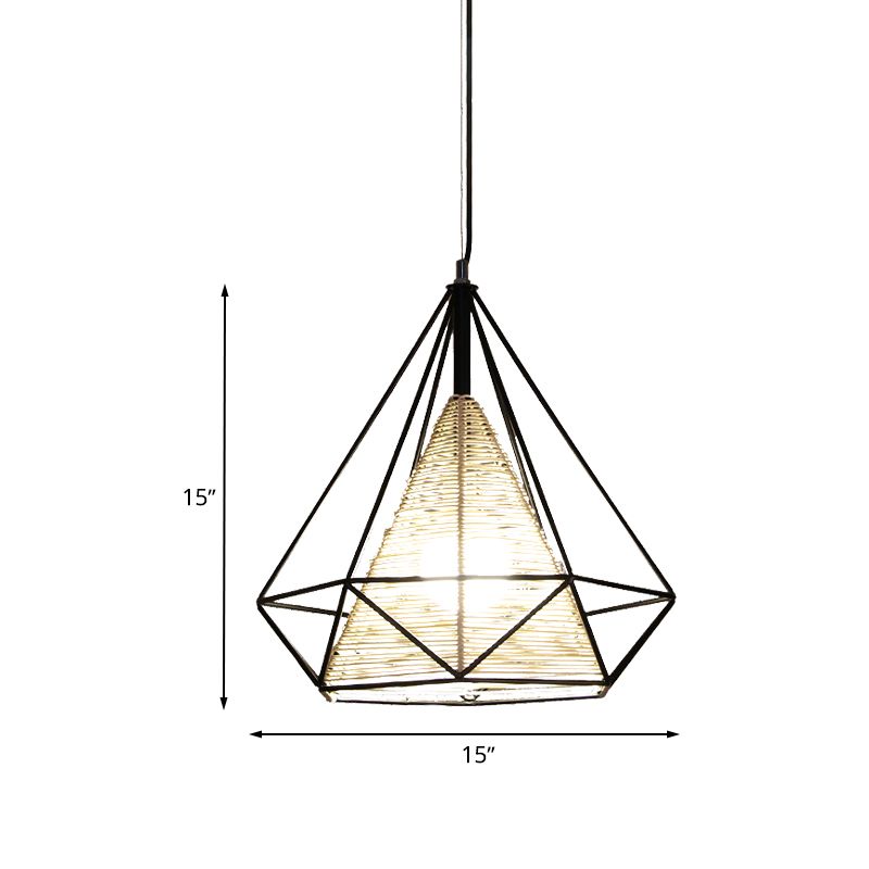 15 "/18" /19.5 "Costán colgante de ratán de diamante de ancho moderno 1 luz de techo colgante de color beige para la isla de cocina