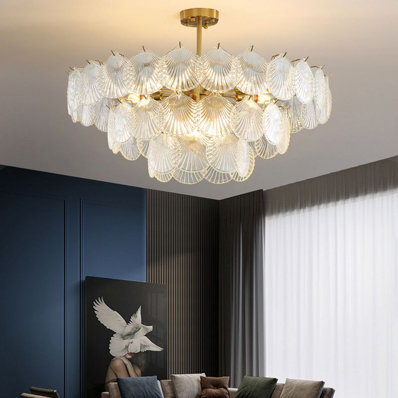 Shell Chandelier Light Fixture Vintage Glass Pendant Lighting for Restaurant