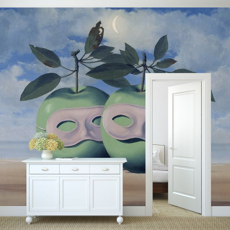 Surreal Hesitation Waltz Mural Decal in Blue-Green Stain Proof Wall Decor for Bedroom