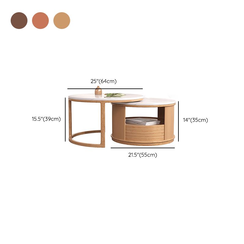 Round Coffee Table Frame Nesting Coffee Table Set with Storage Shelf