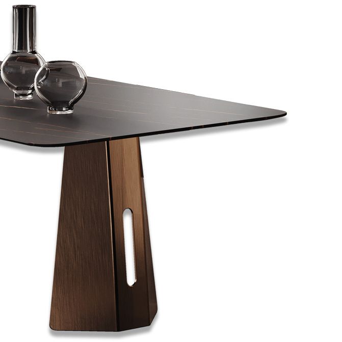 Minimalist Sintered Stone Dining Room Set with Rectangle Top and Metal Base Formal Table Set