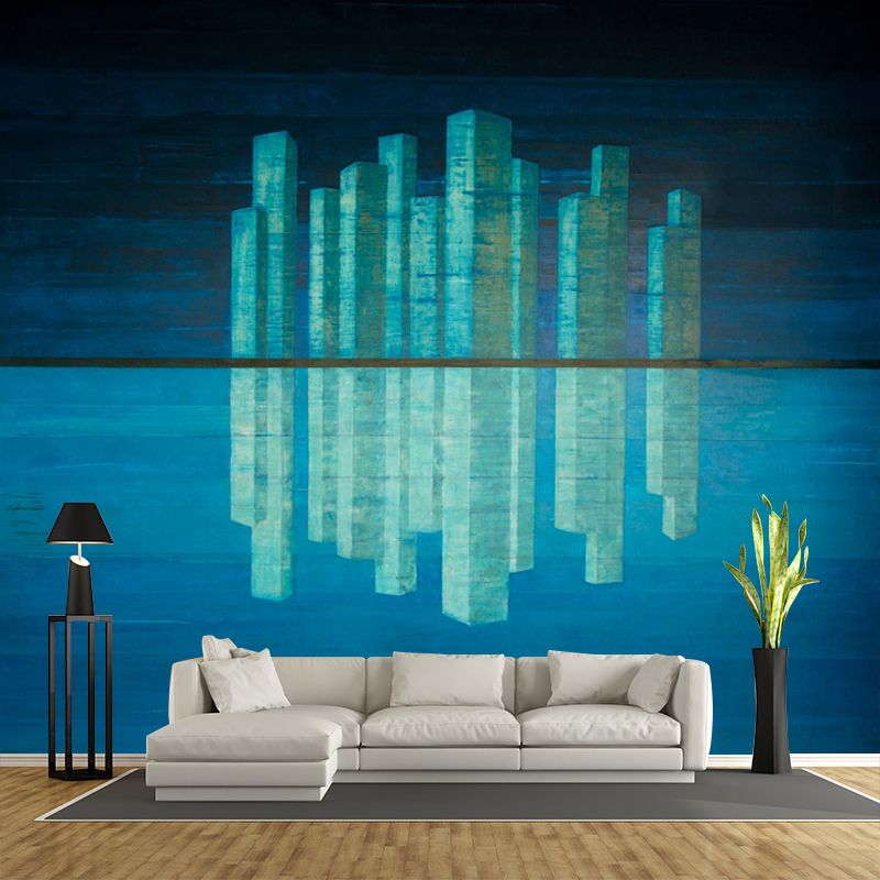 Artistry Metropolis Reflection Murals Blue Stain Resistant Wall Decor for Bedroom