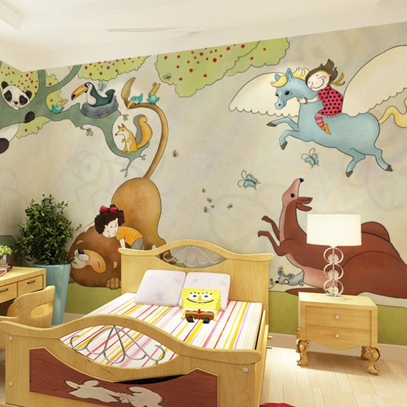 Illustration Cartoon Animal Mural for Children 3D Effect Wall Covering for Kid's Bedroom