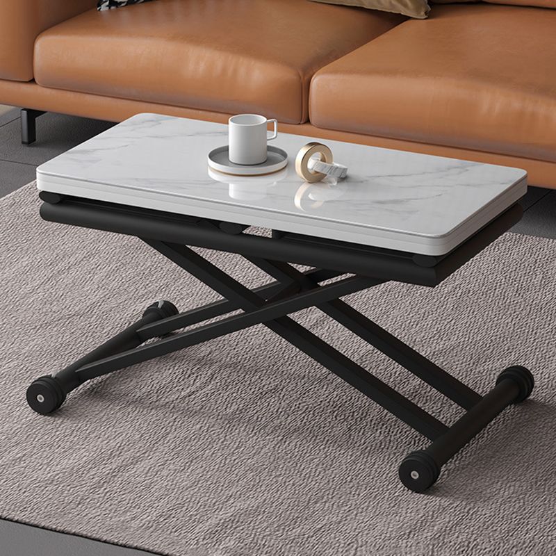 8.6"H Modern Metal Cross Base Glass Rectangular Adjustable Coffee Table