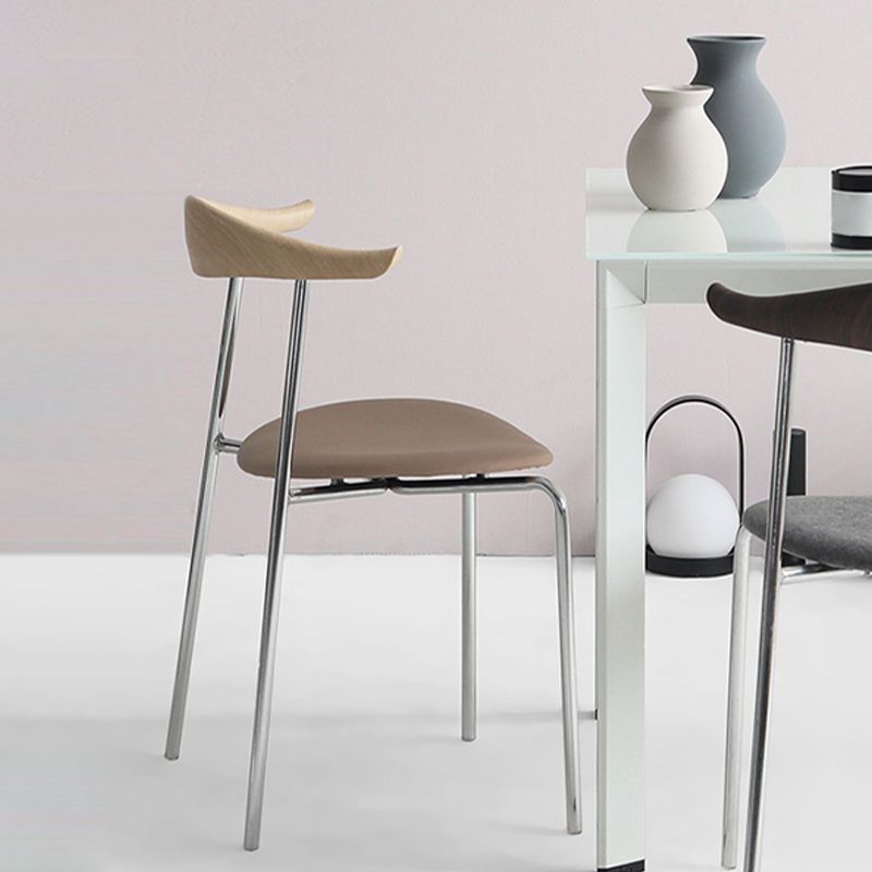 Modern Style Upholstered Armless Chair Leather Dining Chair with Metal Base