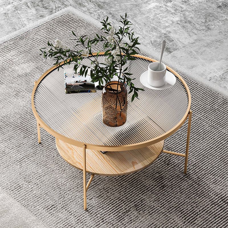 Gold/Black Metal 4 Legs 1 Coffee Table Modern Glass Top Table