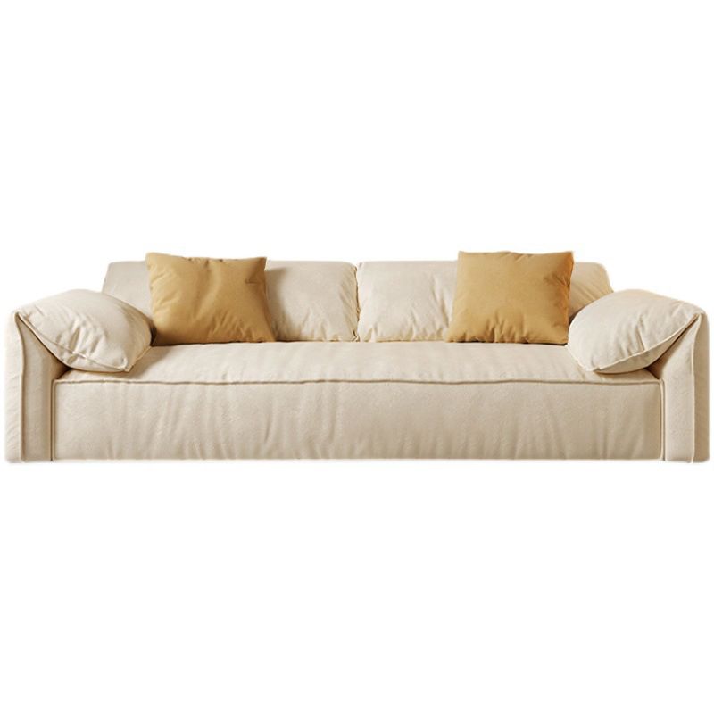 Ivory Faux Leather Sofa Wear-resistant Sewn Pillow Back Sofa