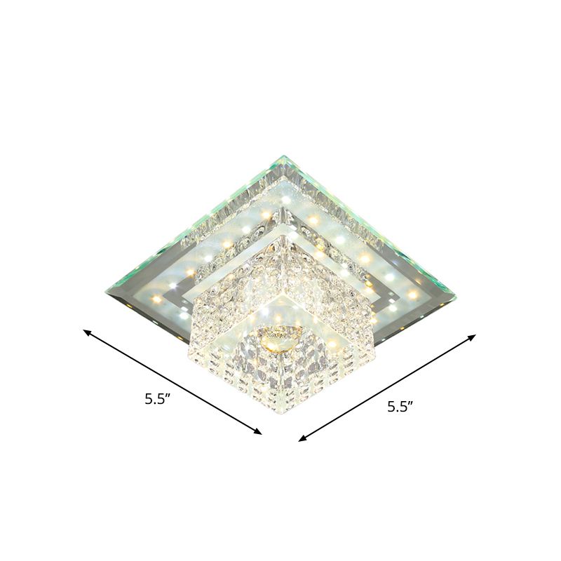 Einfachheit Square Flush Mount Lighting Facettiert Crystal LED-Portsch in der Nähe von Deckenlampe in Chrome