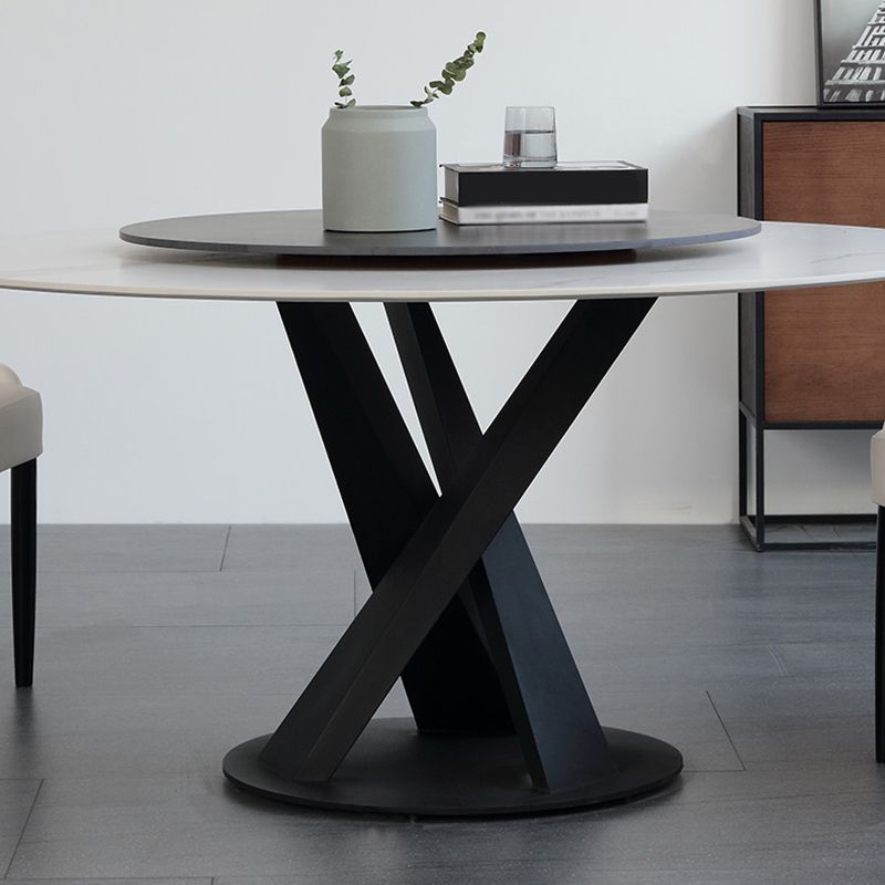 Contemporary Sintered Stone Table Standard Round Dining Table with Pedestal Base