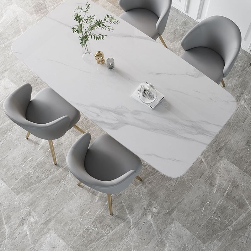 Metal Traditional Luxury Rectangle Table White Sintered Stone Table for Dining Room
