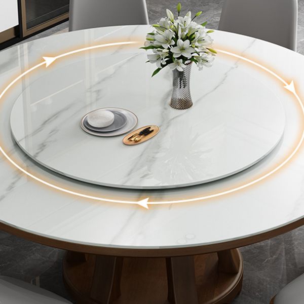 Sintered Stone Dining Table Round Dinner Table with Rubberwood Base for Dining Room