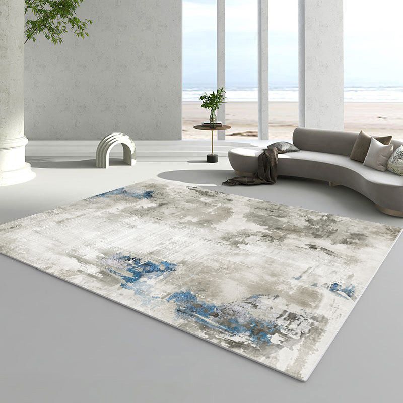 Grey Modern Area Carpet Tie-Dye Pattern Polyester Area Rug Easy Care Rug for Living Room