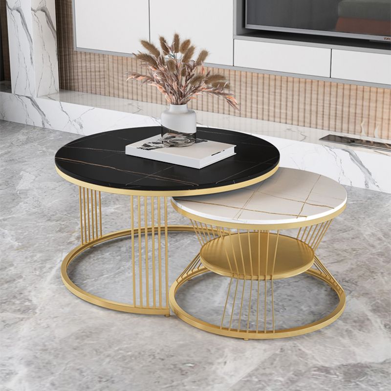 Slate Coffee Table Round Nesting Coffee Table Set for Living Room