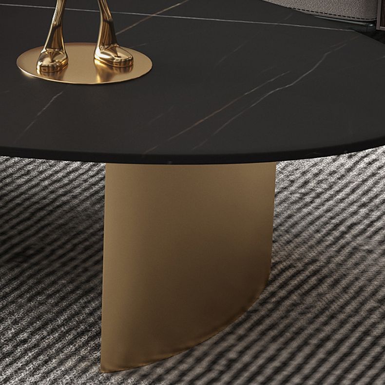 Glam Oval Stone Top Coffee Table with Steel Base Cocktail Table