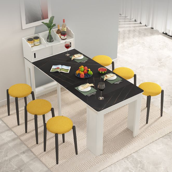 73'' Foldable Poplar Wood Dining Table Modern Rectangle Extendable Table with 5 Legs