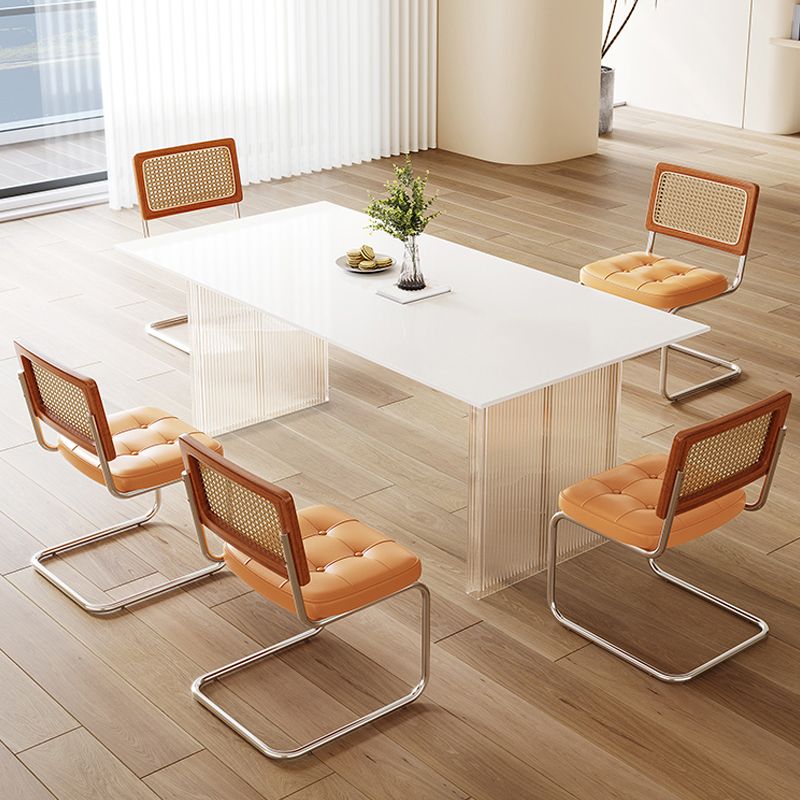 Modern Dining Table Set 1/5/6 Rectangle Stone Dinette Set with Microfiber Leather Chairs