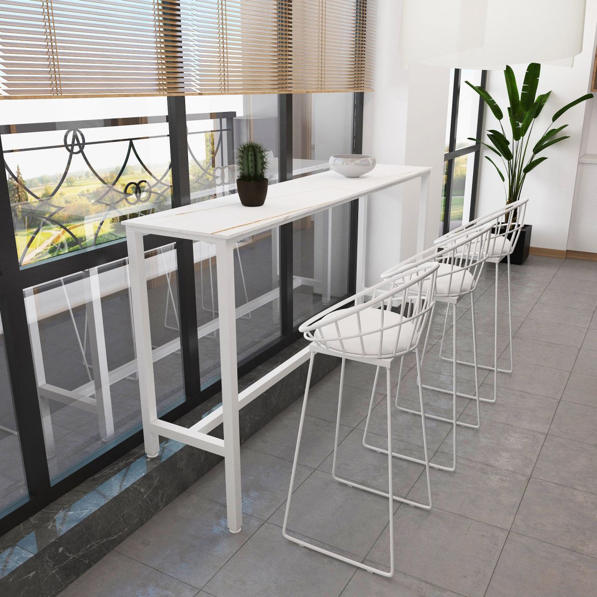 Rectangle Stone Modern Cocktail Bar Table Footrest Trestle Pub Height Dining Table