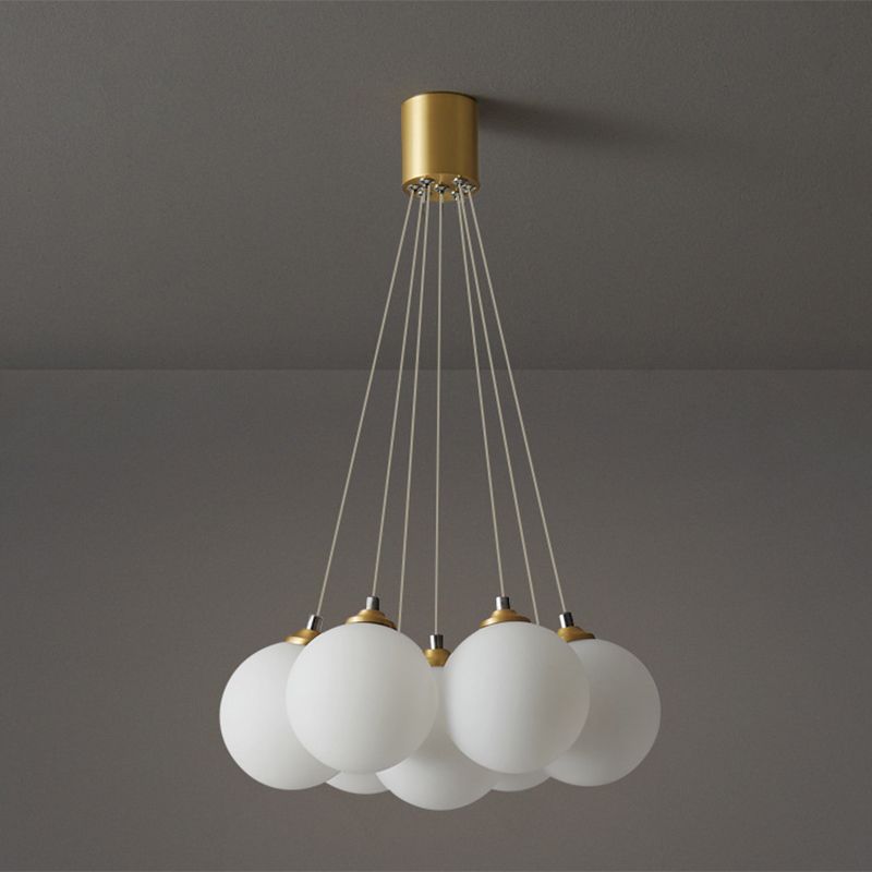 Balloons Hanging Pendant Light Simplicity White Glass Bedroom Chandelier in Gold
