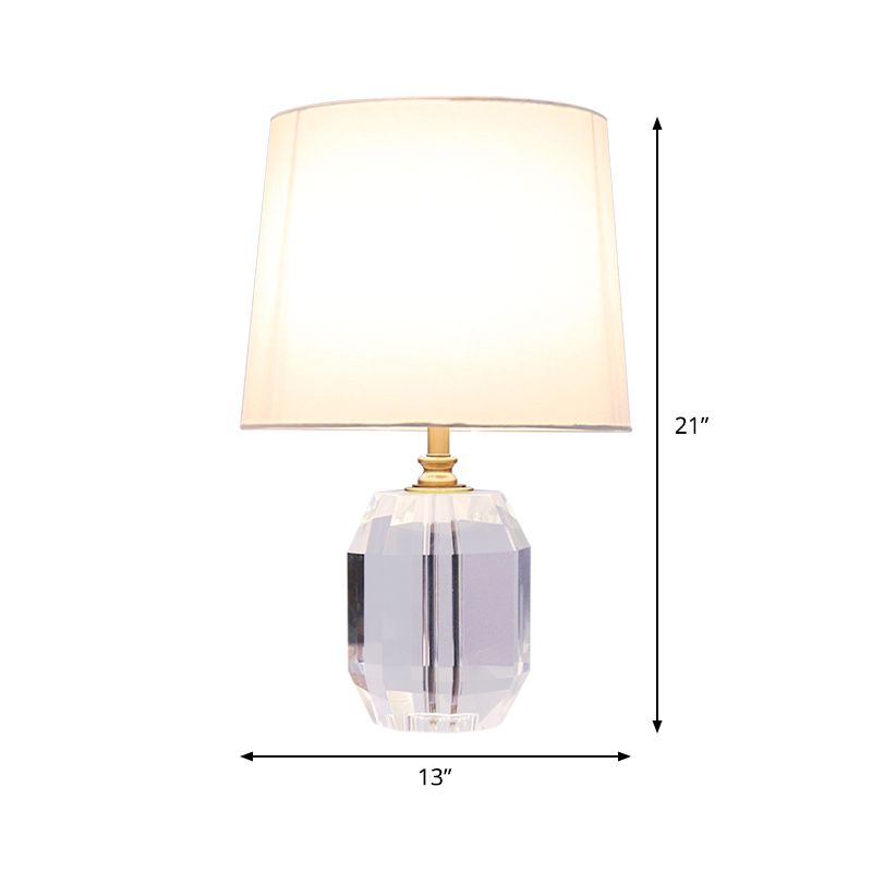 Minimalist Tapered Night Table Lighting Hand-Cut Crystal 1-Head Living Room Nightstand Light in White, 18"/21" Long