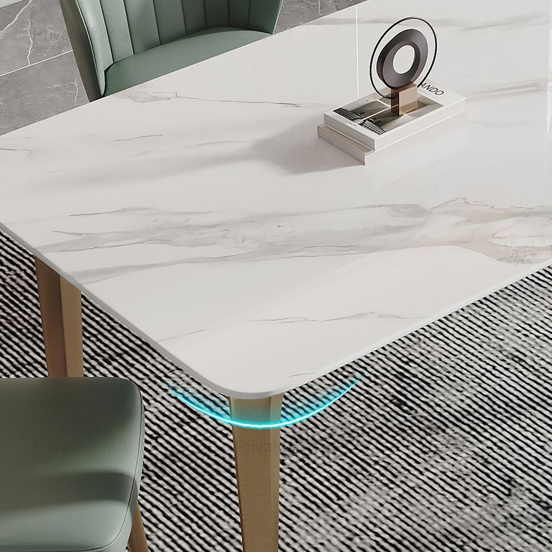 Modern Style Traditional Height Dining Set with Fixed Rectangle Shape Table and 4 Gold Legs Base