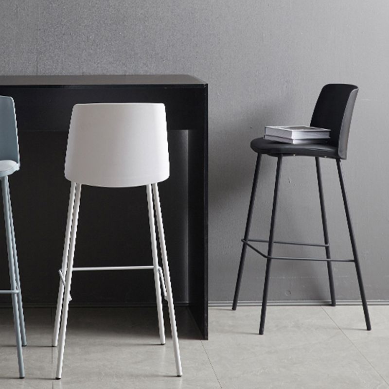 Contemporary Upholstered Low Back Plastic Bar Stools with Metal Base
