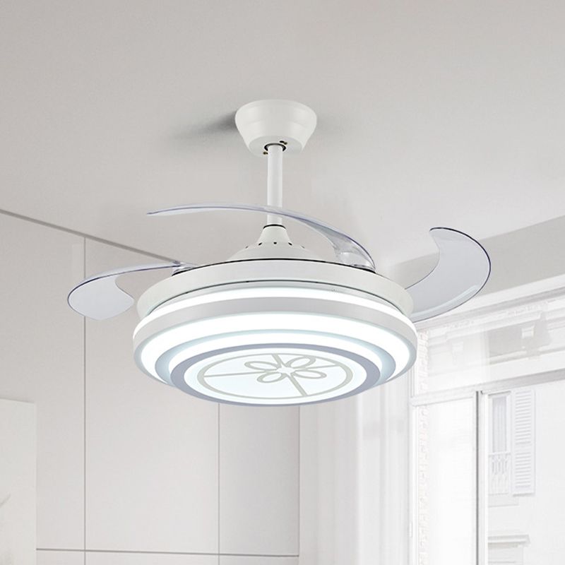 42 "breites LED -Ring Deckenlüfter Leichtminimalismus weiße Acryl 4 Blätter Halbfluschen, Fern-/Wandsteuerung/Frequenzumwandlung und Fernbedienung