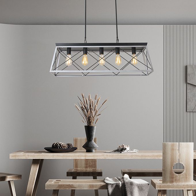 Rectangle Hanging Island Lights Industrial Iron Pendant Lighting for Restaurant