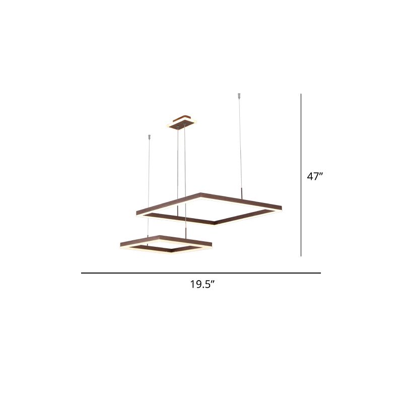 Aluminiumquadrat-LED-Deckenleuchte einfacher 2-Licht-Kaffee-Finish-Kronleuchter für Esszimmer