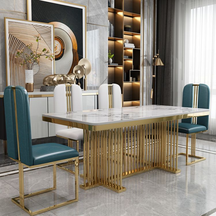 Metal Traditional Luxury Rectangle Table Stone Indoor Table with Pedestal Base