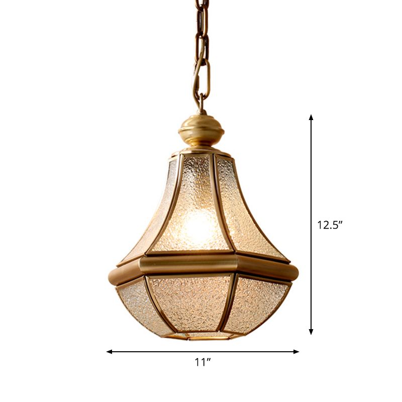 Natural Brass 1-Light Pendant Light Colonial Seedy Glass Pear Hanging Ceiling Lamp