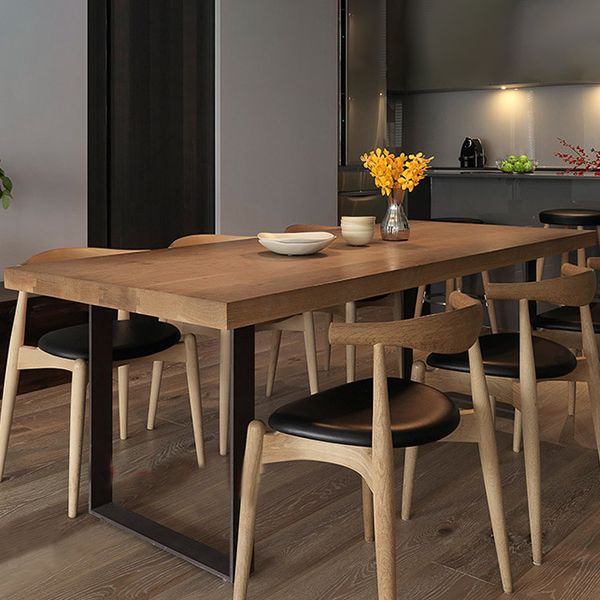 Rectangle Sled Base Industrial Table Wood Color Fixed Table with Solid Wood