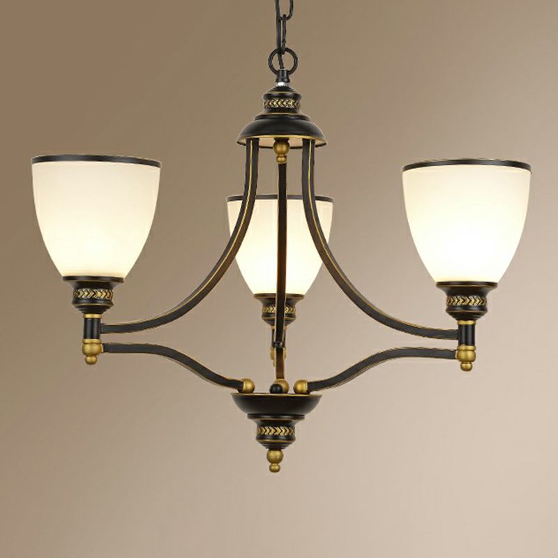 Bell Shaped Chandelier Light Vintage Black Opaline Glass Suspension Lighting for Living Room