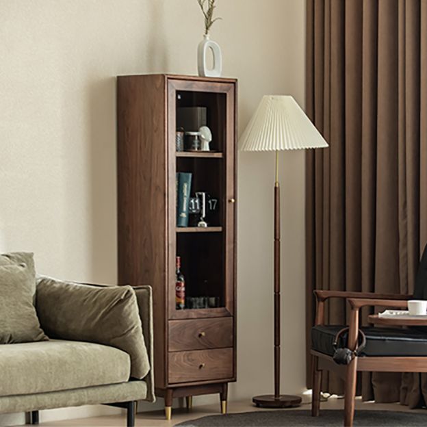 66.9" Tall 2-Drawer Accent Cabinet Solid Wood Glass Paned Side Cabinet in Walnut Brown