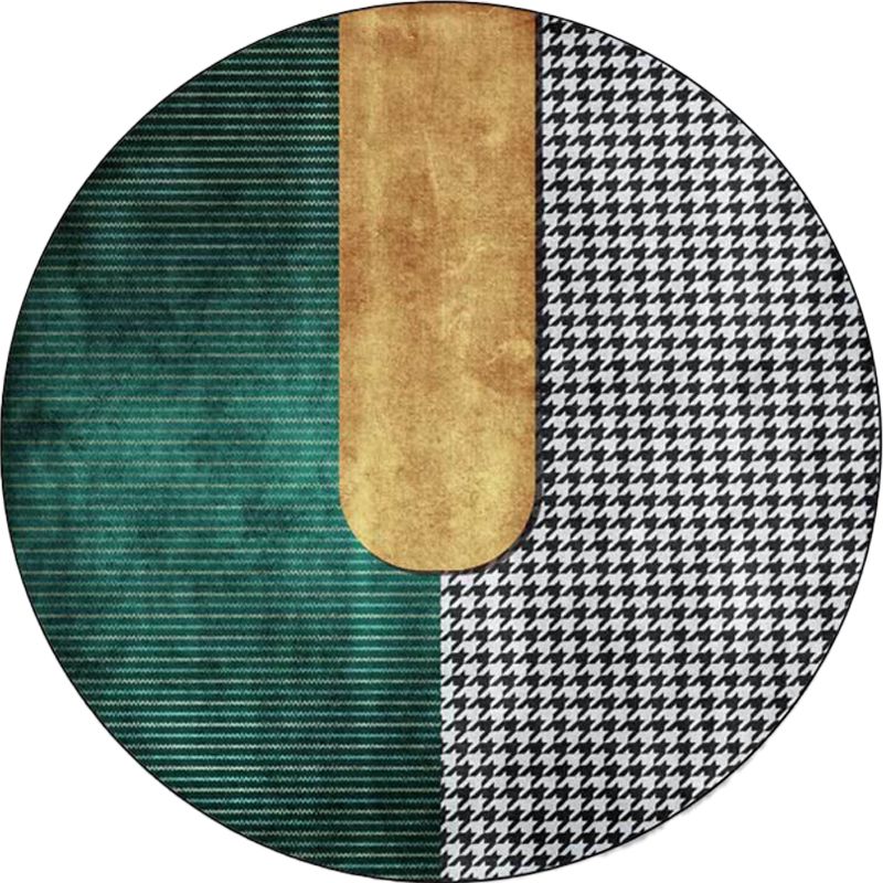 Green Living Room Rug Modernism Houndstooth Pattern Rug Polyester Washable Anti-Slip Backing Pet Friendly Carpet