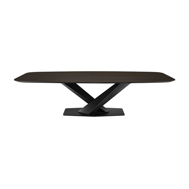 Mesa de comedor industrial de metal Mesa superior de madera maciza con base de pedestal