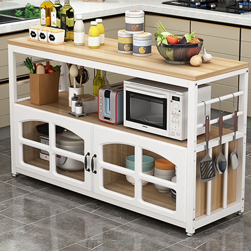Black and White Kitchen Cart Metal and Wood Kitchen Island with Storage Cabinets