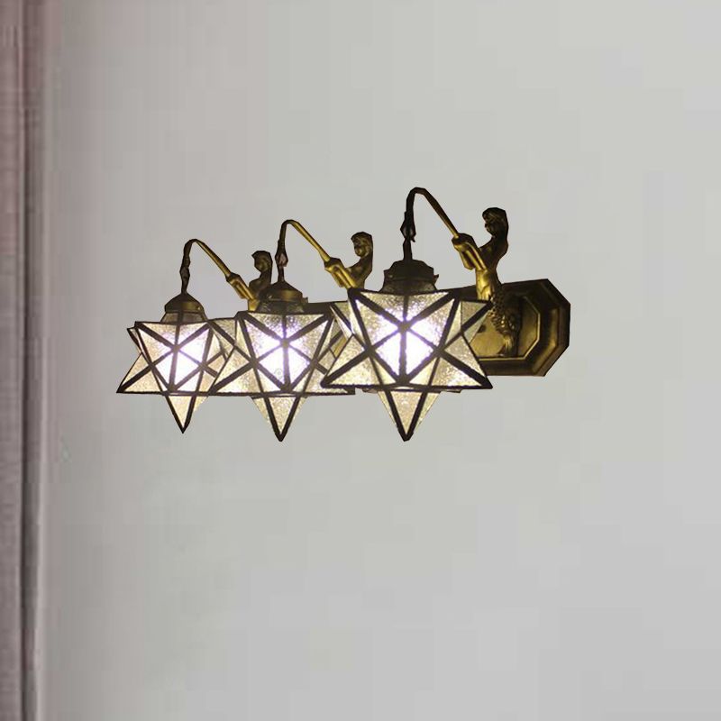 3 Heads Sconce Lighting Tiffany Star Clear Dimple Glass Wall Mounted Light with Mermaid Backplate