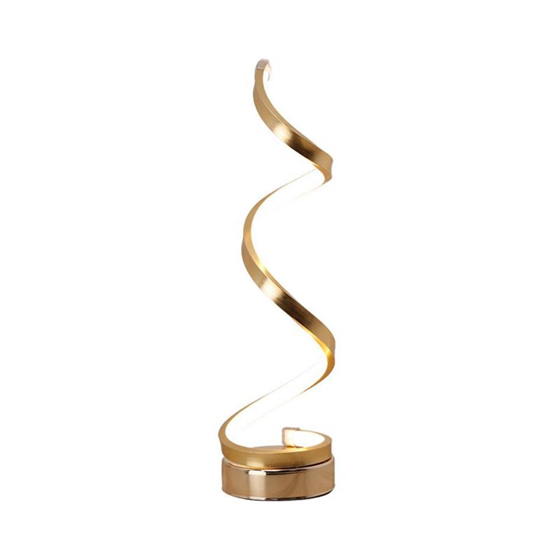 Lámpara de mesa de metal de la cinta espiral simplicidad de tarea LED negro/blanco/dorado con pedestal círculo en luz cálida/blanca