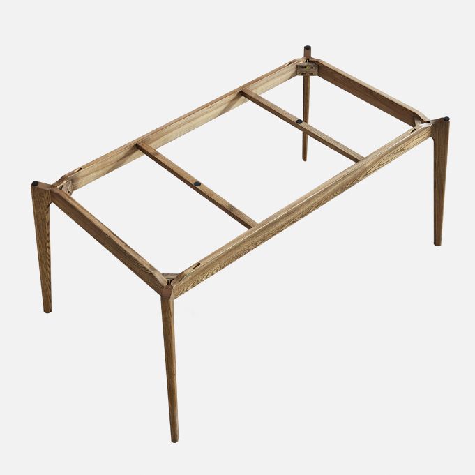 Midden-eeuwse moderne rechthoek eettafel grijs gesinterde stenen tafel met 4 as massief houten benen