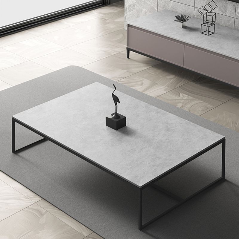 Glam 16.5" H Rectangle Slate Coffee Table Iron Trestle Cocktail Table