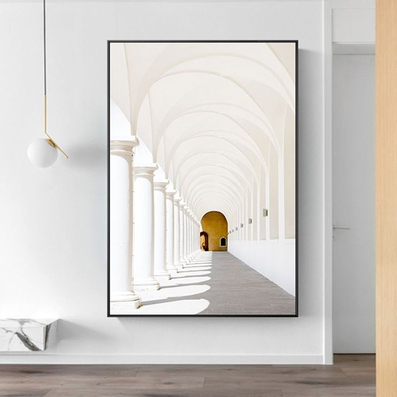 Minimalism House Interior Archway Canvas White Textured Wall Art for Family Room