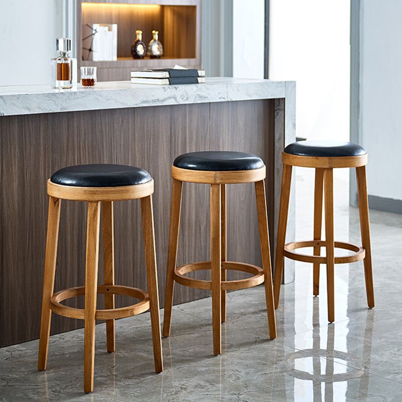 Industrial Bar-stool Round Seat Counter Bar Stool with Wooden Legs for Home