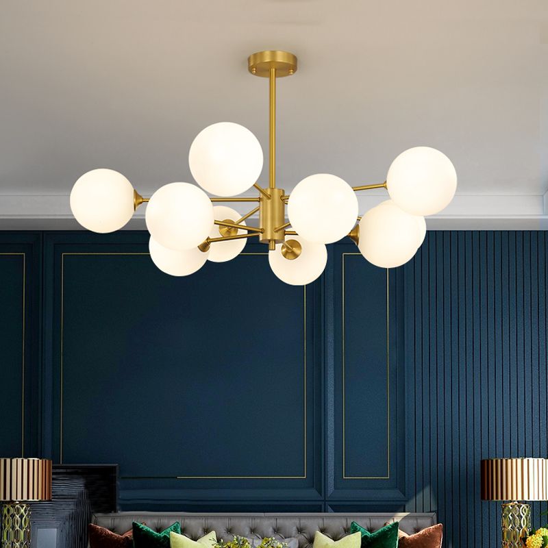 Lampadario globo nordico oro multi luce appesa alla luce con vetro bianco per camera da letto