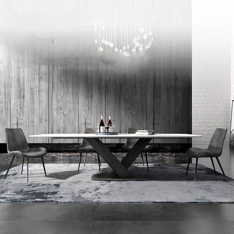Modern Sintered Stone Dining Table Set with Rectangle Table and Pedestal Base Formal Dining Set