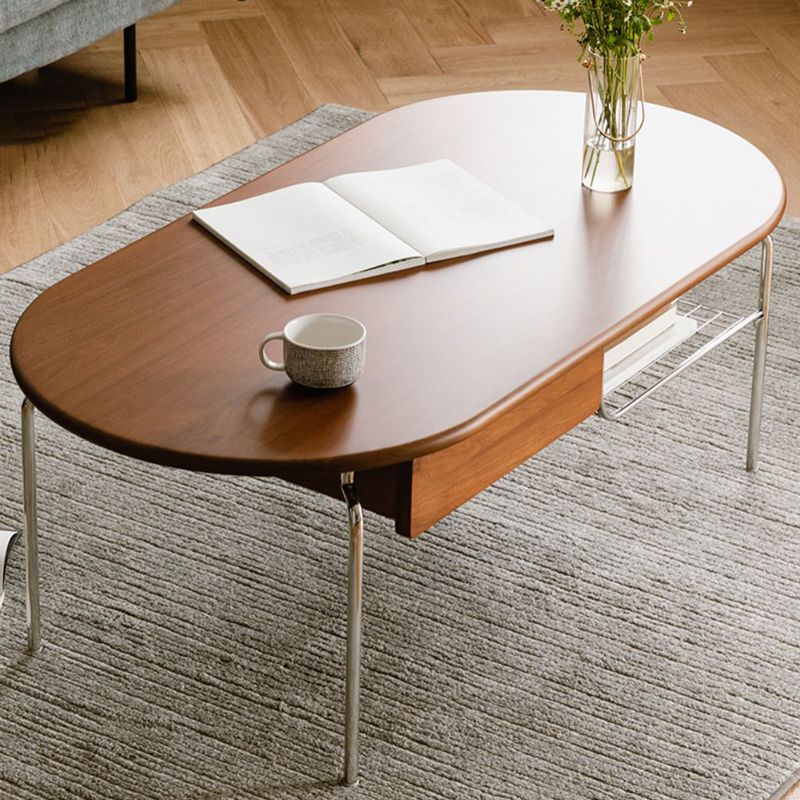 23" Wide Contemporary Coffee Table Oval Coffee Cocktail Table with Storage