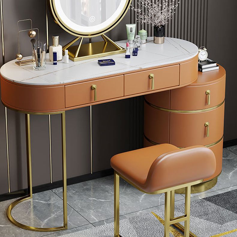 Stone Top Vanity Makeup Table with 5 Storage Drawers for Bedroom