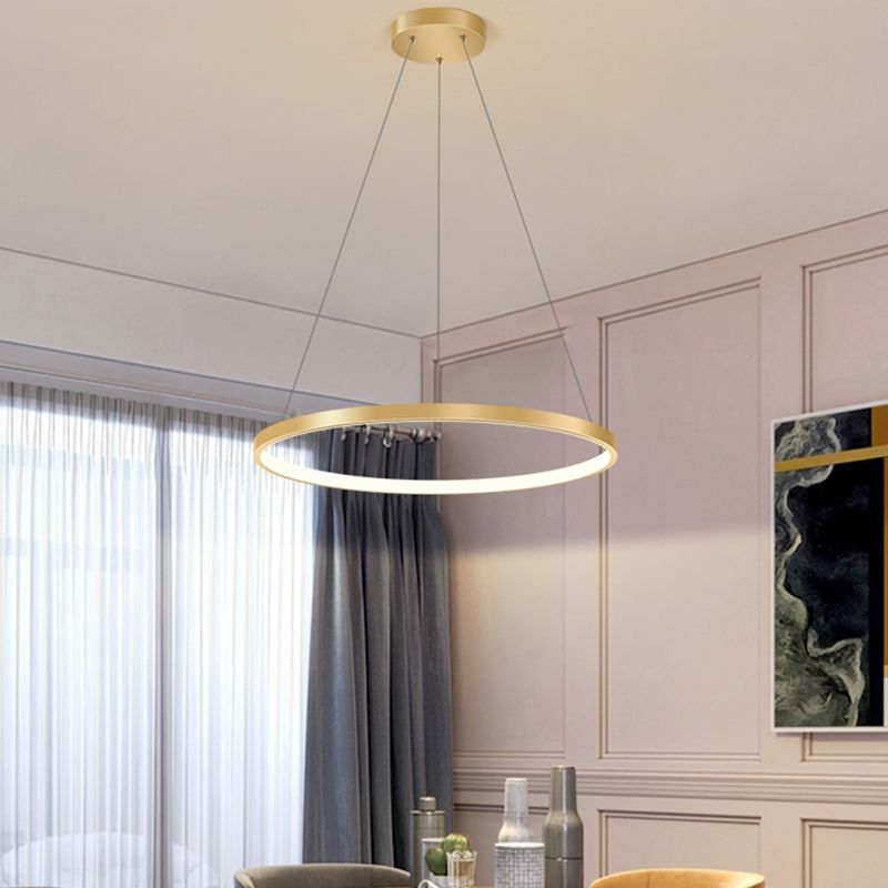 Circle Metal Pendant Light Fixture Modern Style Single Light Hanging Light Fixture in Gold